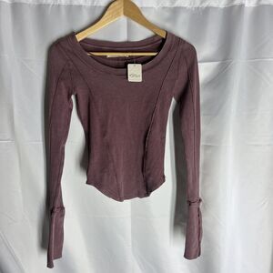 FREE PEOPLE We The Free X-Small fitted top "Stuck On You Cuff" mauve Hippie